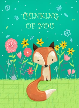 Thinking of You Cute Fox In Flowers