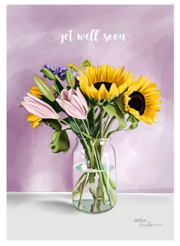 Get Well Soon Purple & Sunflowers