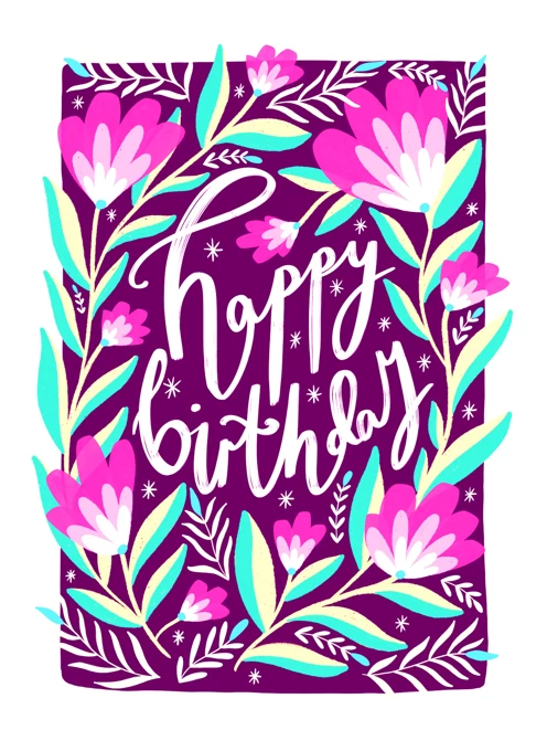 Happy Birthday Purple Florals