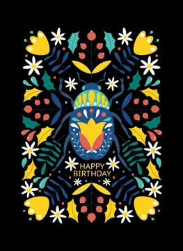 Birthday Card With Flowers and a Beetle