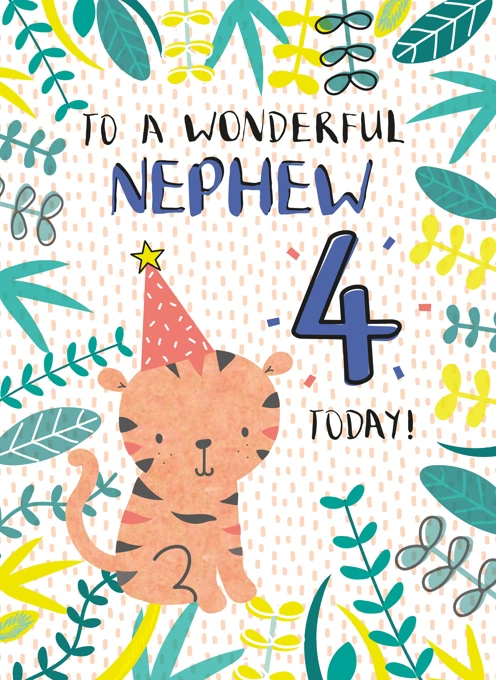 Nephew Happy Fourth Birthday Tiger Card