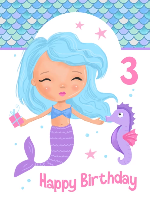 Age 3 Birthday Cute Mermaid