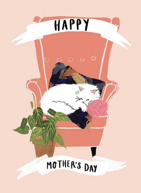 Sleepy Cat in Chair Mother's Day Card