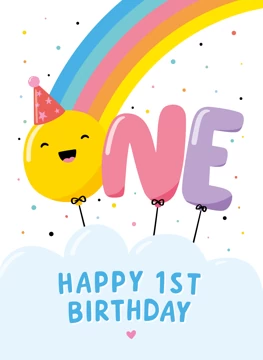 Rainbow 1st Birthday Card Pink