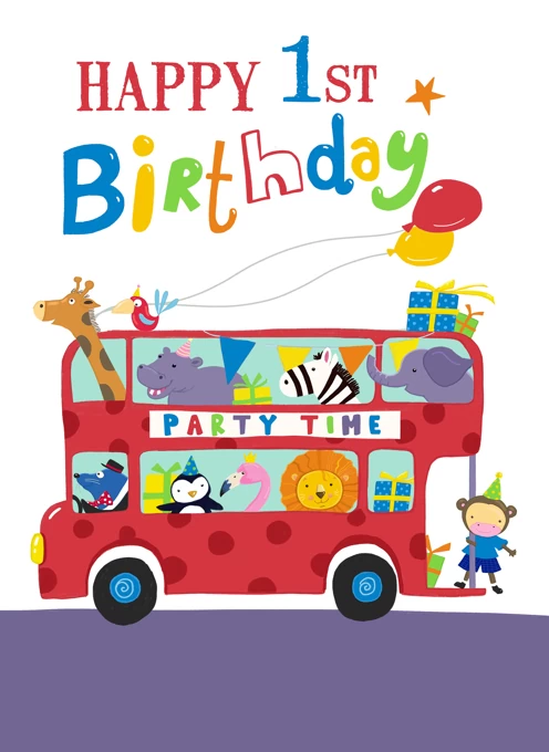 Age 1 Birthday Animal Bus