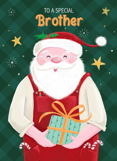 Brother Christmas Santa Claus in Red Dungarees
