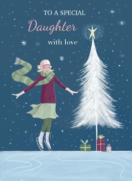 Daughter Christmas Girl on Skates White Tree