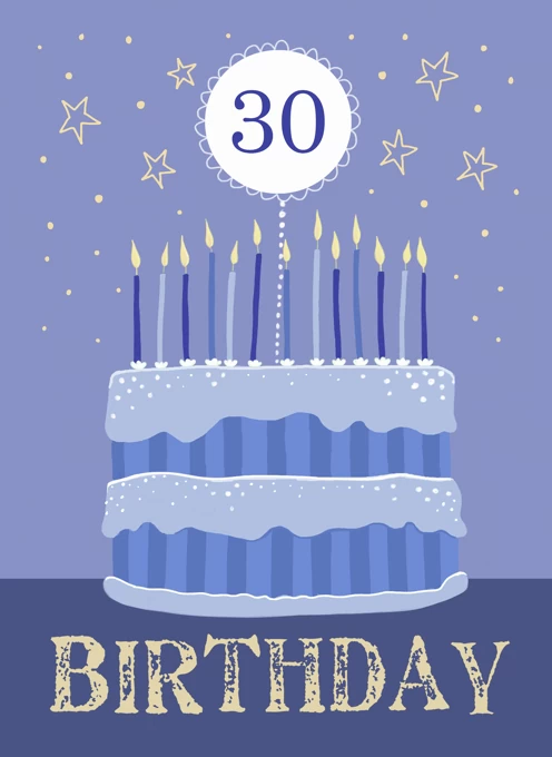 30th Birthday Modern Blue Cake