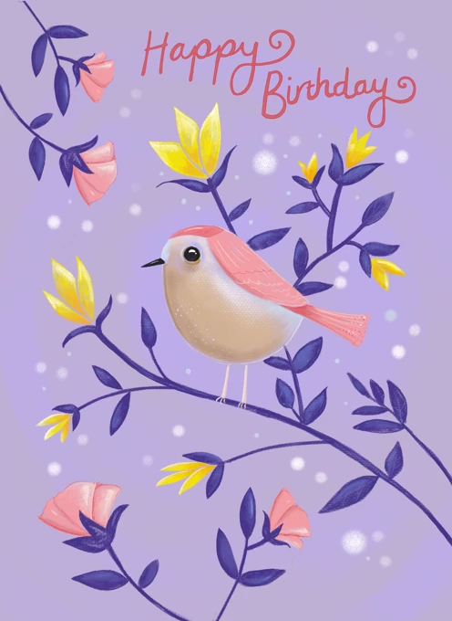 Birthday Lilac Bird Floral