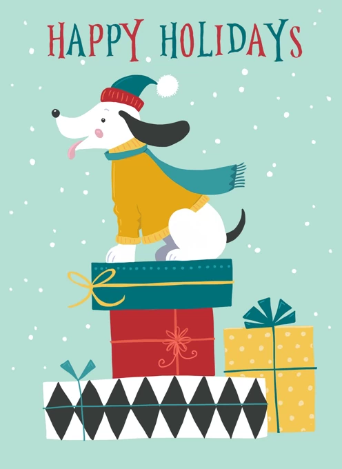 Happy Holidays Dog on Presents