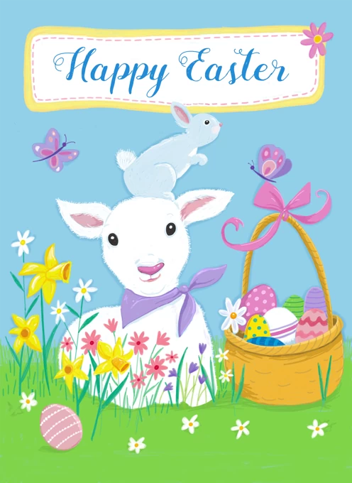 Happy Easter Spring Lamb and Bunny