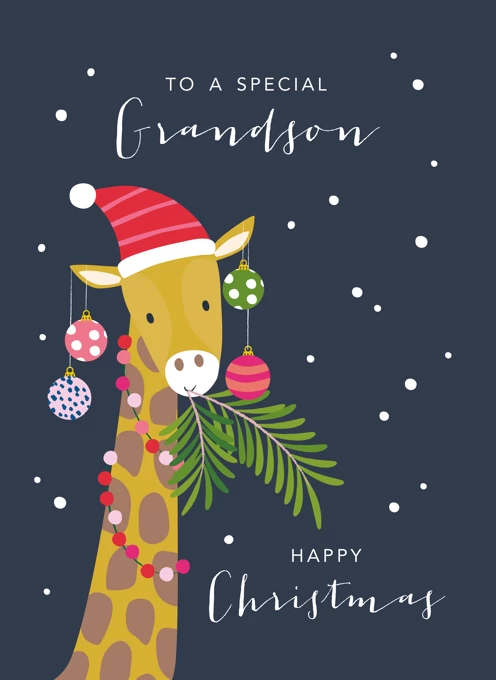 Cute Grandson Christmas Giraffe Card