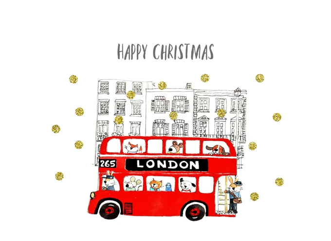 Happy Christmas Red London Bus