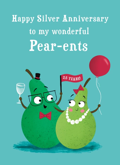 Pear-ents Funny Pears Silver Anniversary Card by Hannah Jayne Lewin  Illustration | Cardly