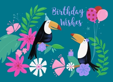 Tropical Toucan Birds Birthday Wishes