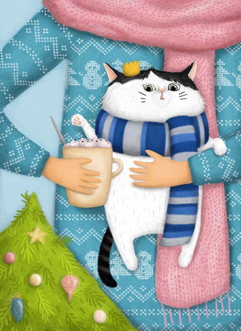 Christmas Cat and Hot Cocoa