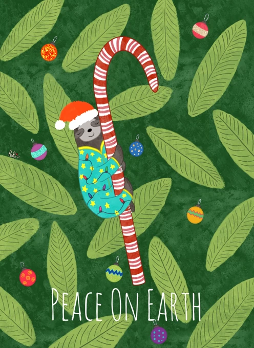 Peace on Earth Sloth Holiday Card