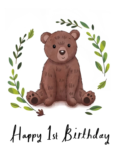 Happy 1st Birthday Bear Card by Chloe Fae Designs
