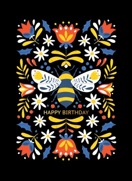 Birthday Card with Flowers and a Beetle