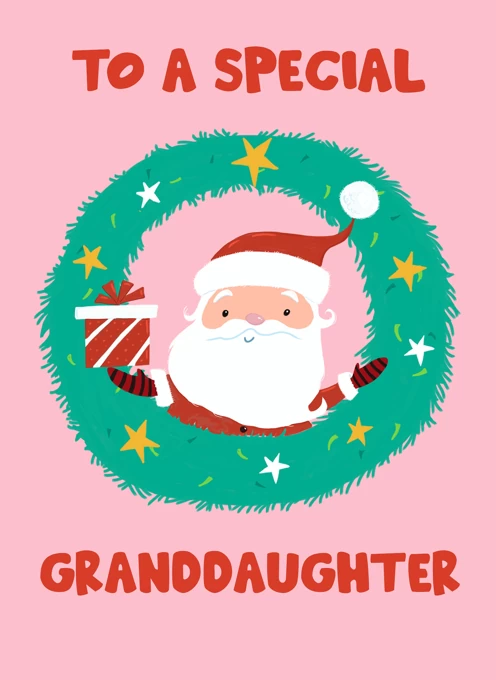 Granddaughter Christmas Santa Wreath on Pink