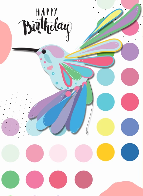 Colourful, Bold, Happy Hummingbird Birthday Card