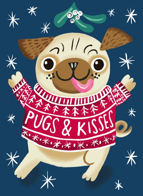 Christmas Pugs and Kisses
