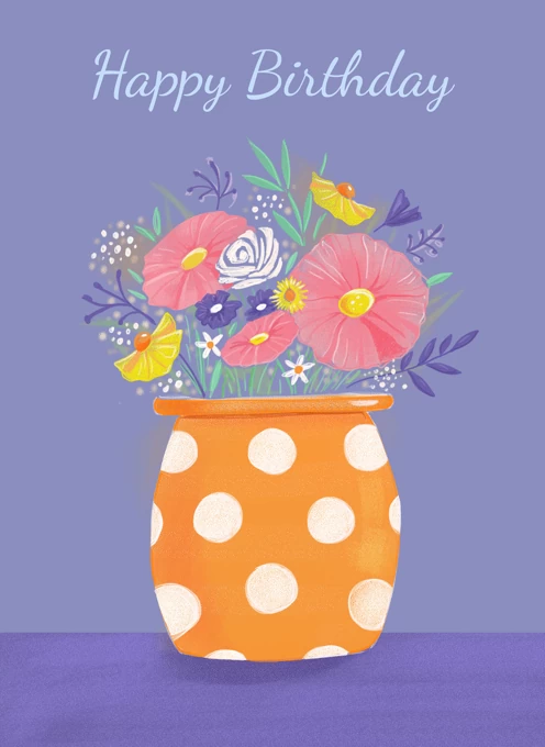 Birthday Flowers in Orange Spotty Vase