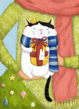 Christmas Cat and Gift