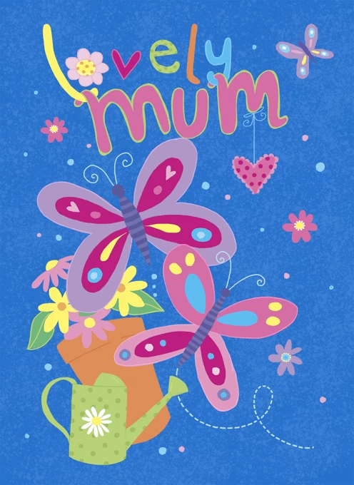 Lovely Mum Butterfly & Watering Can Card Design