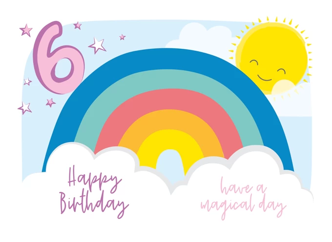 Rainbow Birthday Card - Age 6