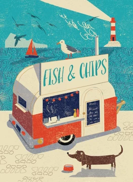 Fish and Chip Seaside Card