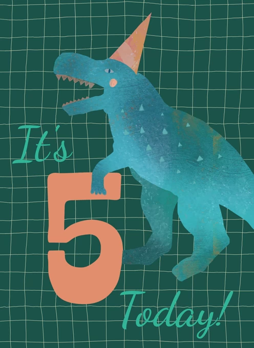 It's 5 Today - Dinosaur Birthday Card