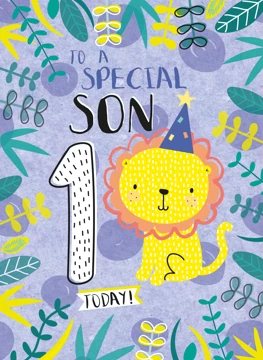 Son Happy First Birthday Lion Card