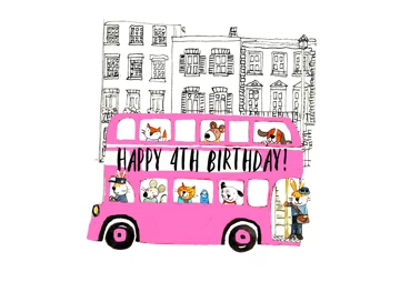 Pink 4th Birthday Animal Bus