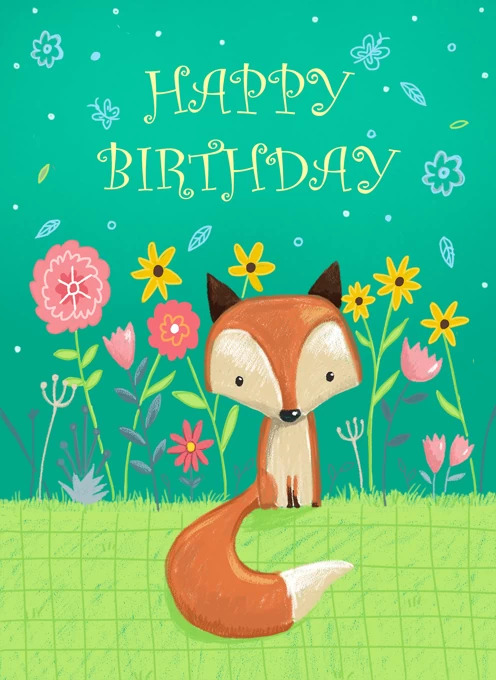 Birthday Cute Fox & Flowers