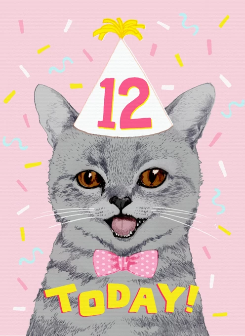 12th Birthday Cat Art