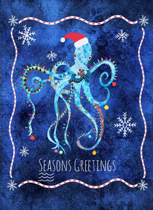 SEAsons Greetings Octopus Holiday Card