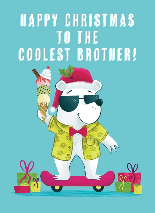 Polar Bear Coolest Brother Christmas Card