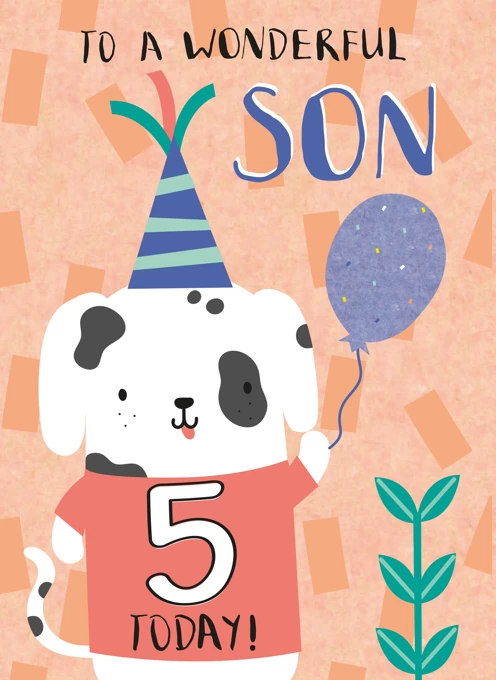 Son Happy Fifth Birthday Puppy Card