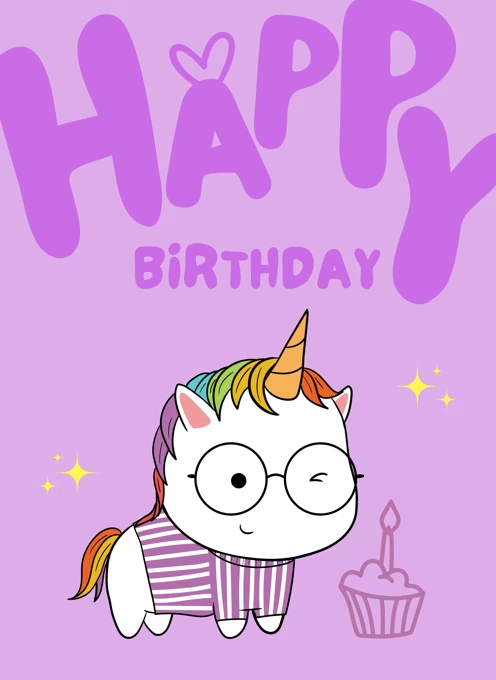Happy Birthday - Purple Unicorn