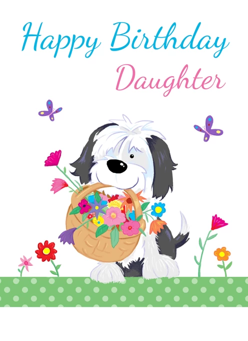 Daughter Cute Dog with Flowers