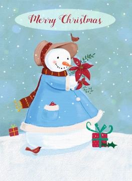 Christmas Snow Lady with Red Poinsettia Flowers