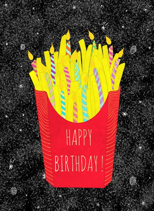 Outer Space French Fries Birthday Card