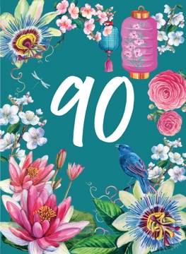 90th Floral Decorative Birthday Card