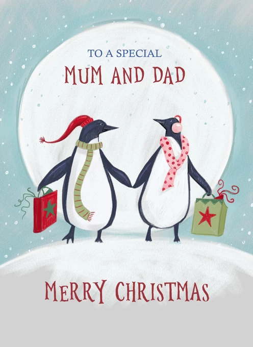 Mum & Dad Christmas Penguin Couple Moon