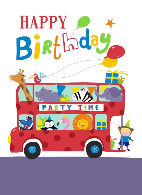 Kids Happy Birthday Party Animal Bus
