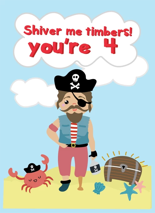 Shiver Me Timbers You're 4 -Happy 4th Birthday Card