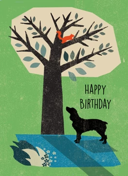 Springer Spaniel Dog & Squirrel Birthday Card