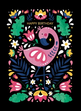 Flamingo in the Flowers Happy Birthday