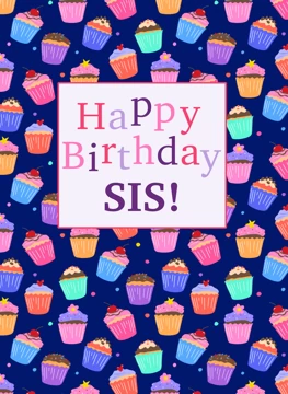 Sister Birthday Cupcakes Pattern Text